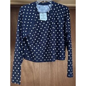 NWT Women's Shade & Shore Polka Dot Cropped Long Sleeve Rash Guard Size XL (16)